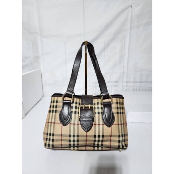 Authentic BURBERRY Vintage Haymarket Check Eden Tote Chocolate Brown/Beige - Picture 1 of 14
